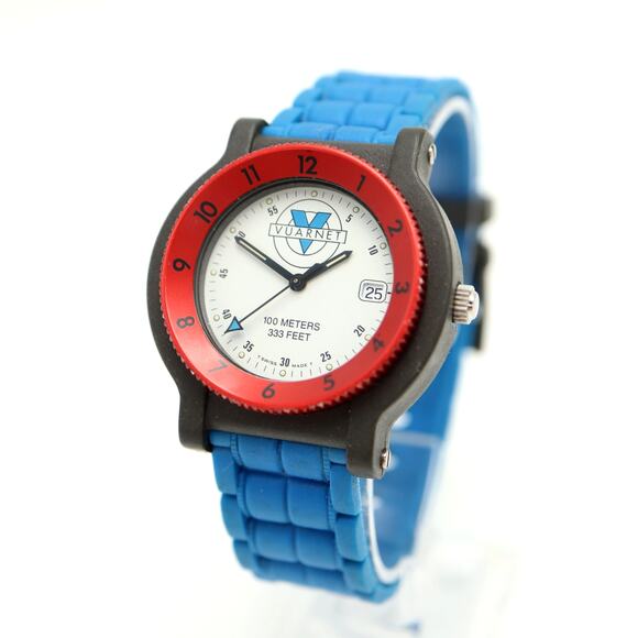 Vintage Vuarnet Swiss Made 38mm Date Watch Fiber Glass Bezel with New Battery - Picture 1 of 16